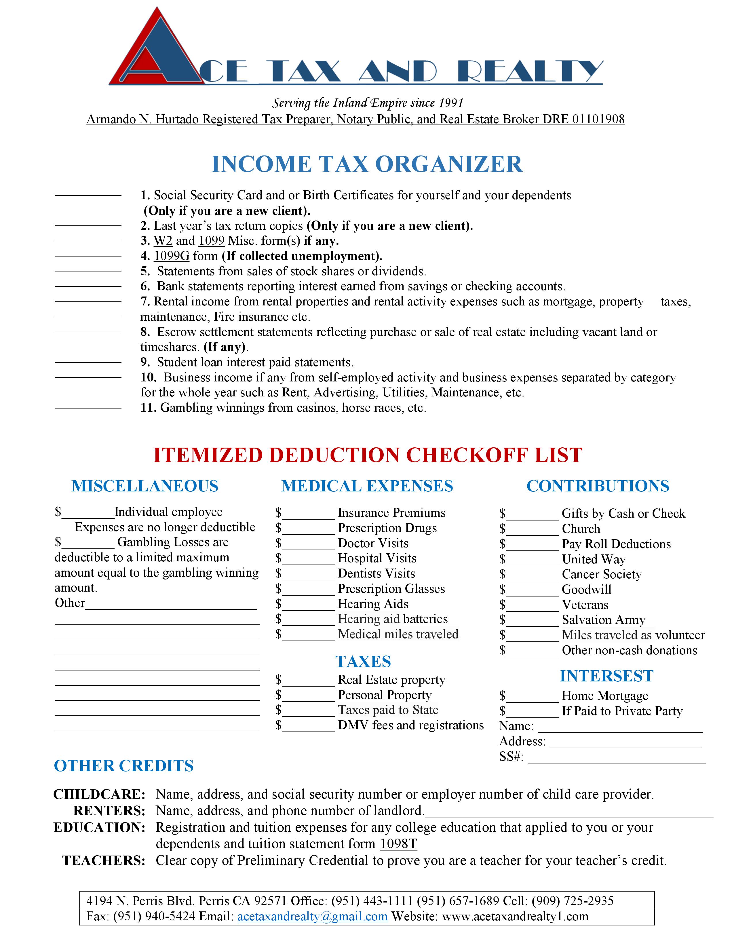 tax organizer individual proof of child care expenses letter